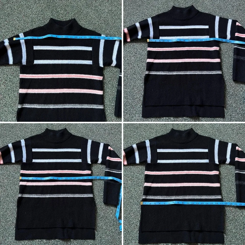 Colorful Stripe Knit Modest Long-Sleeve Mockneck Turtleneck Boxy Acrylic Sweater